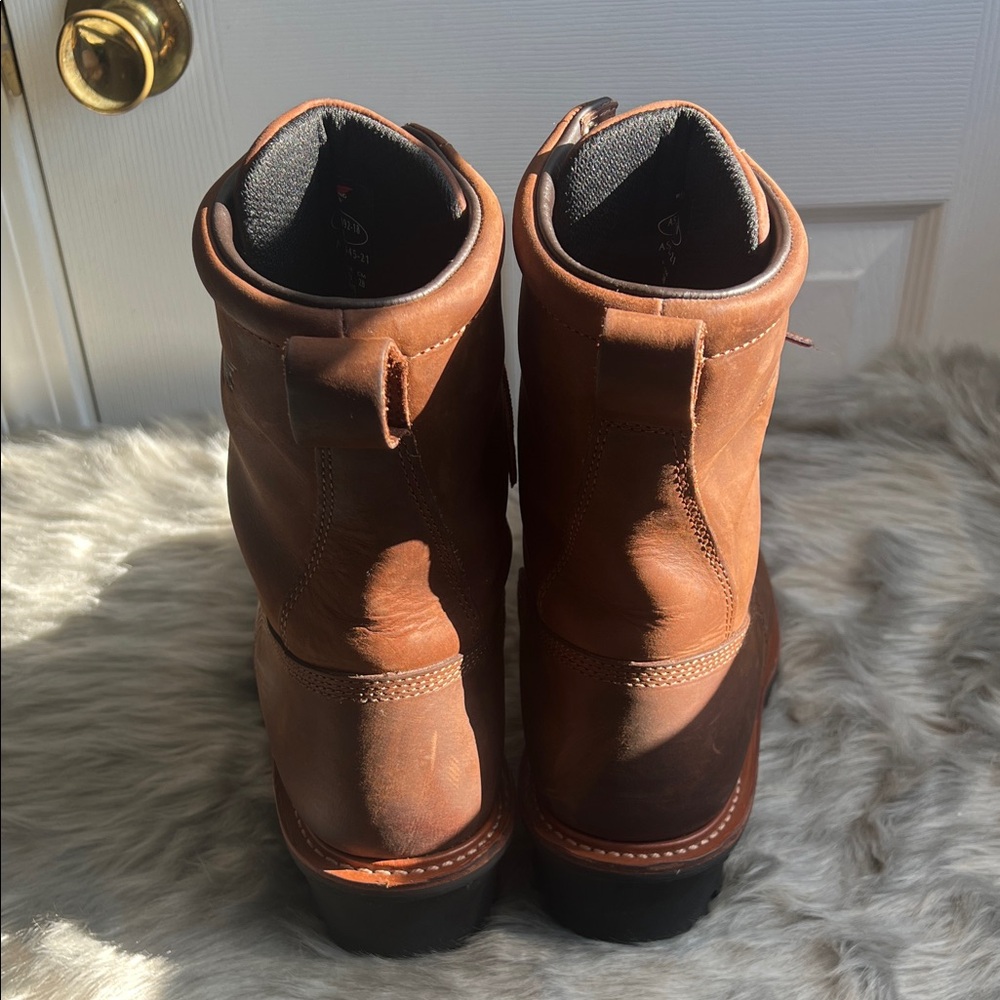 Red Wing Shoes Brown Leather Boots with Yellow Laces - Picture 2 of 11